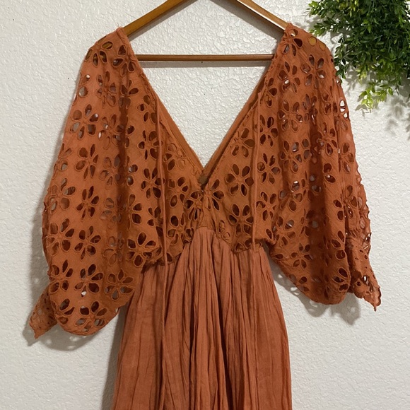 Free People Rust Eyelet Tunic Boho Top - Picture 6 of 12